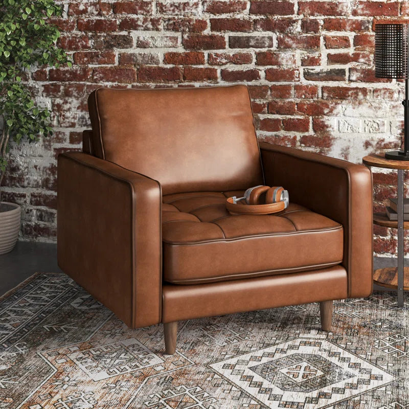 Rumsey 40.5" W Tufted Genuine Top Grain Leather Armchair