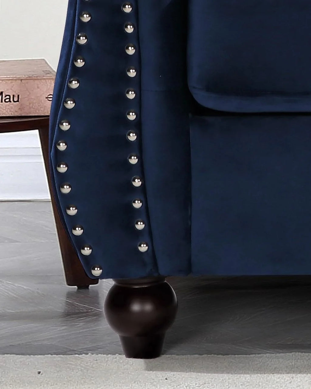 Chester 40.55 In. Wide Rolled Arm Velvet Modern Straight Living Room Chair, Dark Blue