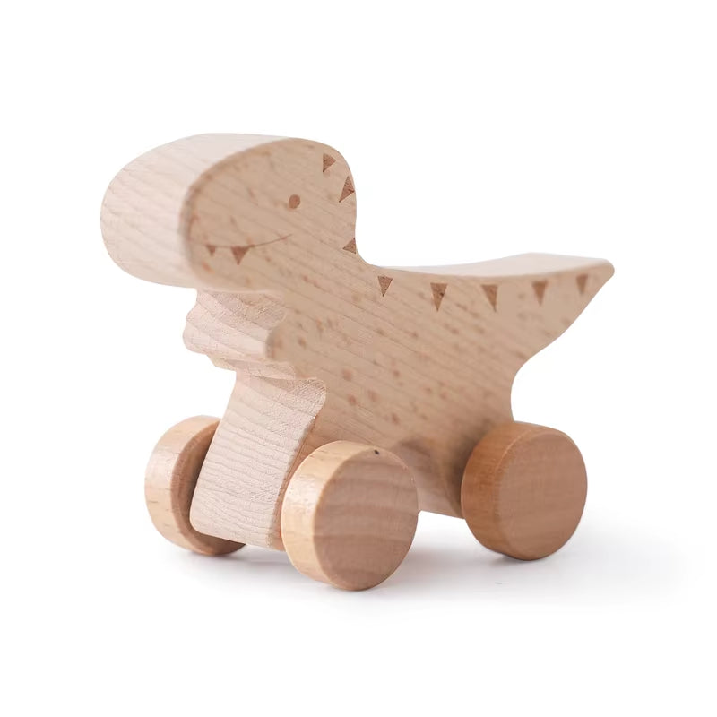 1PC Baby Toy Beech Wood Block Cartoon Dinosaur Car Educational Montessori Toy Baby Teething Play Gym Baby Birthday Gift Products