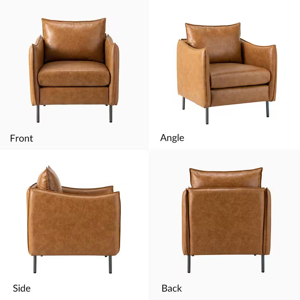Hajo 30 In. Camel Faux Leather Arm Chair with Metal Legs (Set of 2)