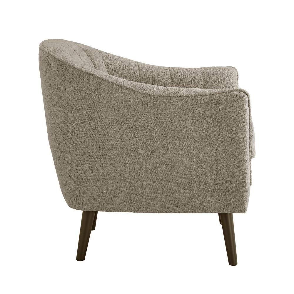Taupe Mid-Century Modern Channel-Tufted Armchair with Removable Cushion Cover