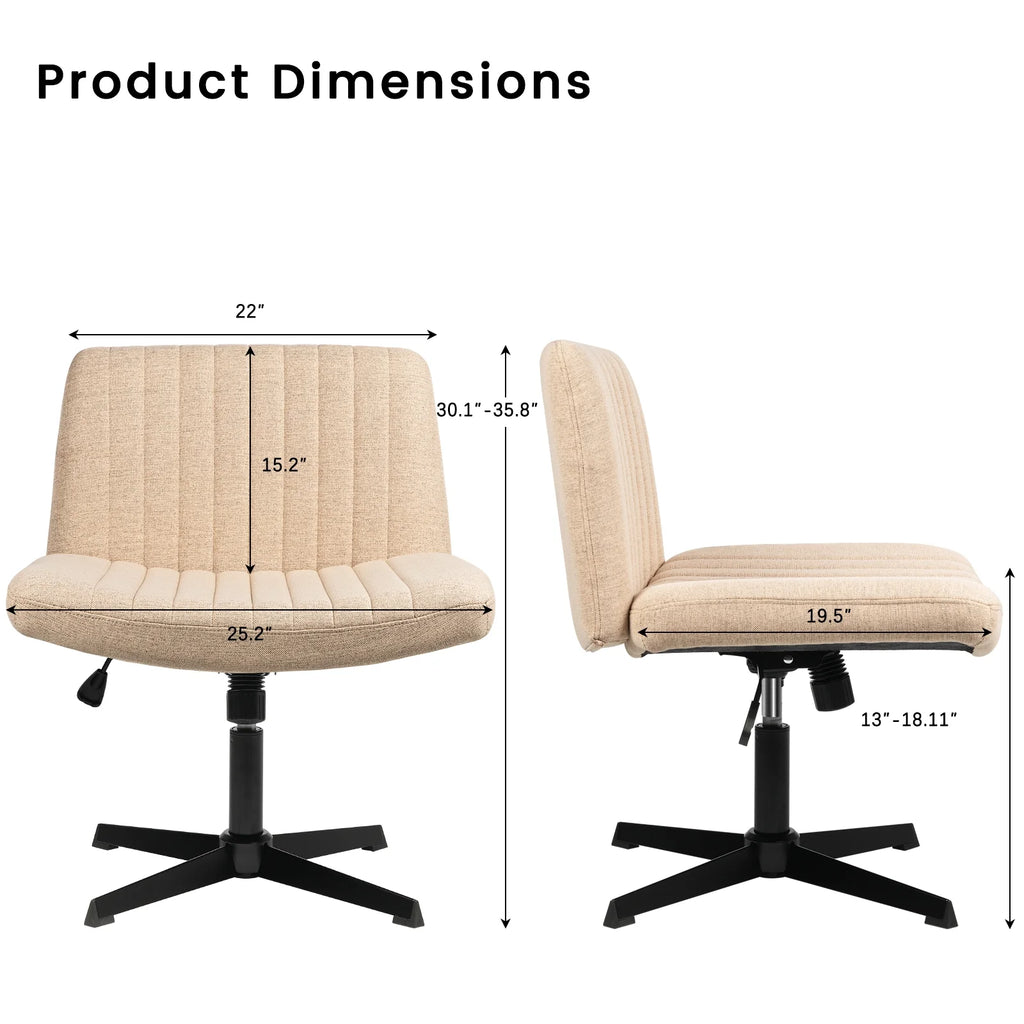 Armless Office Desk Chair No Wheels,Fabric Padded Modern Swivel Vanity Chair,Height Adjustable Wide Seat Computer Chair