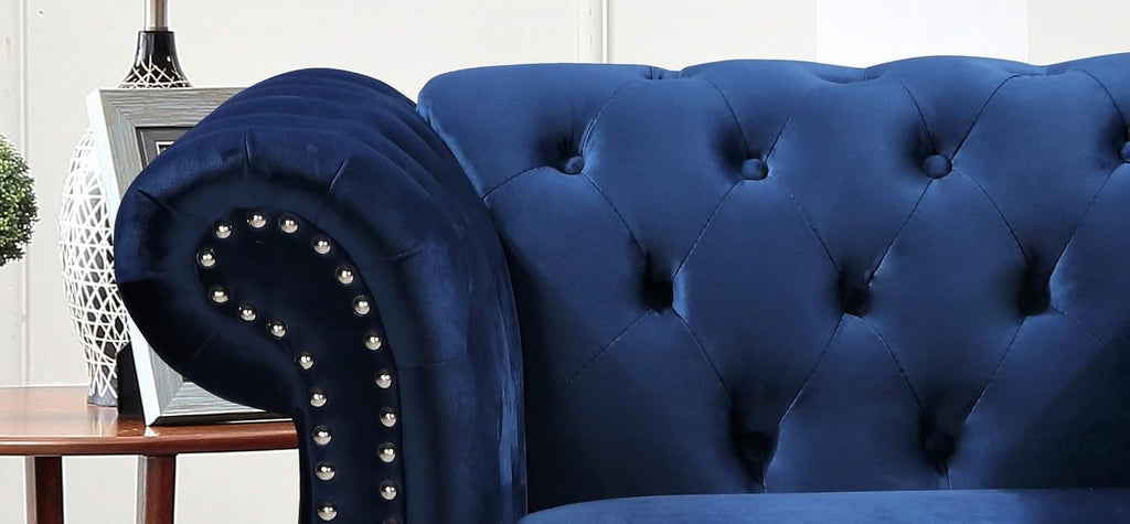 Chester 40.55 In. Wide Rolled Arm Velvet Modern Straight Living Room Chair, Dark Blue