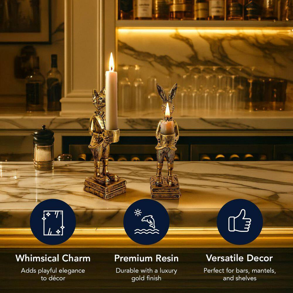 the Fox and Rabbit Gold Resin Tabletop Bar Decor