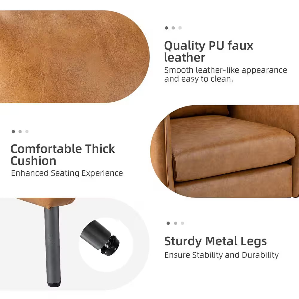 Hajo 30 In. Camel Faux Leather Arm Chair with Metal Legs (Set of 2)