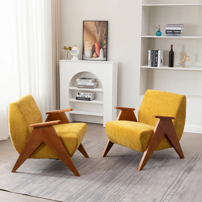 Upholstered Armchair with Wooden Legs (Set of 2)