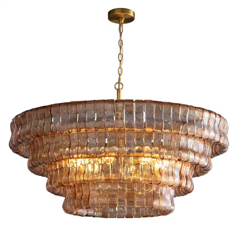 Modern Chandelier 36 In. 6-Lights Gold Crystal Drum Chandelier for Dining Room, Living Room, Kitchen Island, Foyer
