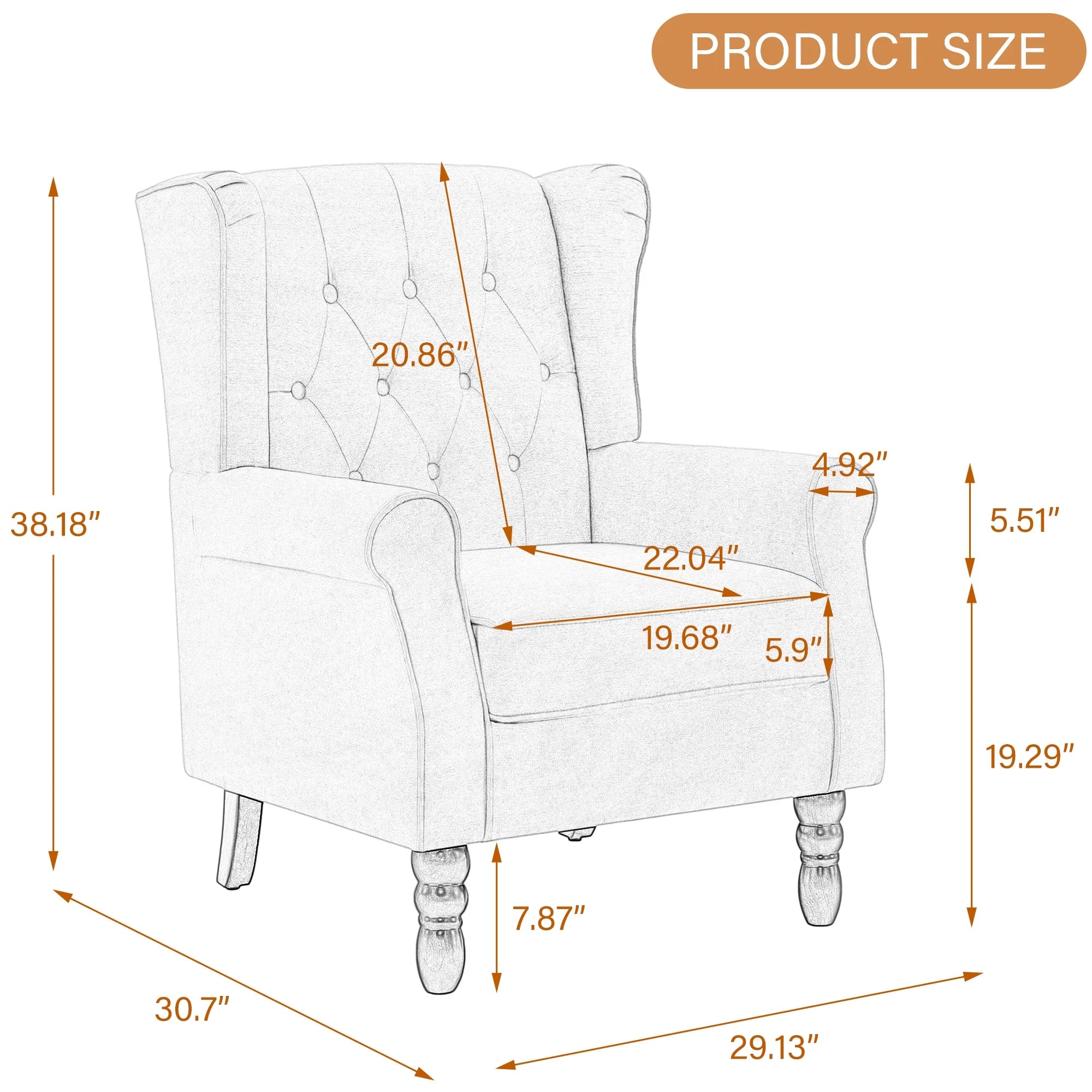 Wingback Accent Chair Set of 2, PU Leather Upholstered Armchair for Living Room Arm Chair, Brown