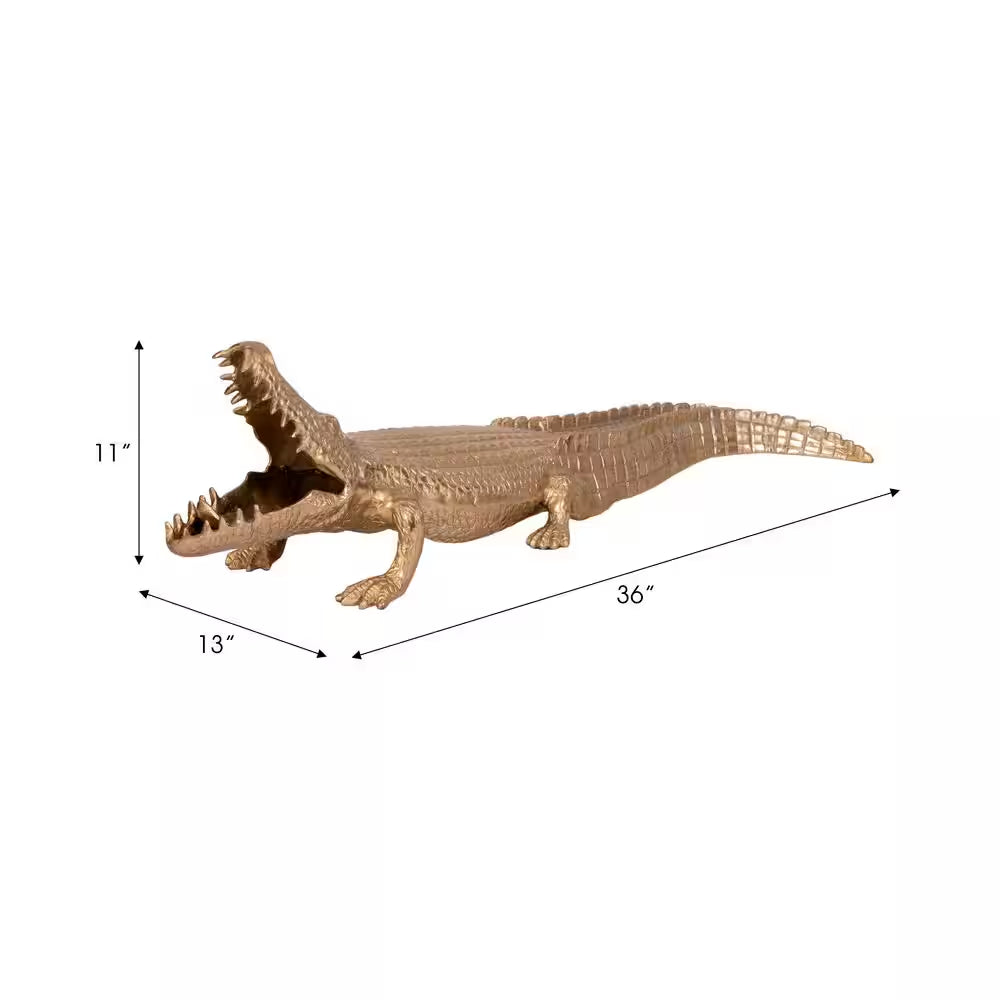 Gold 36 In. X 11 In. Metal Alligator Figurine
