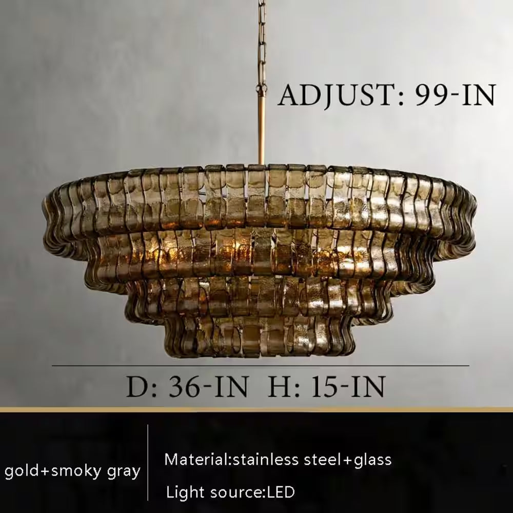 Modern Chandelier 36 In. 6-Lights Gold Crystal Drum Chandelier for Dining Room, Living Room, Kitchen Island, Foyer