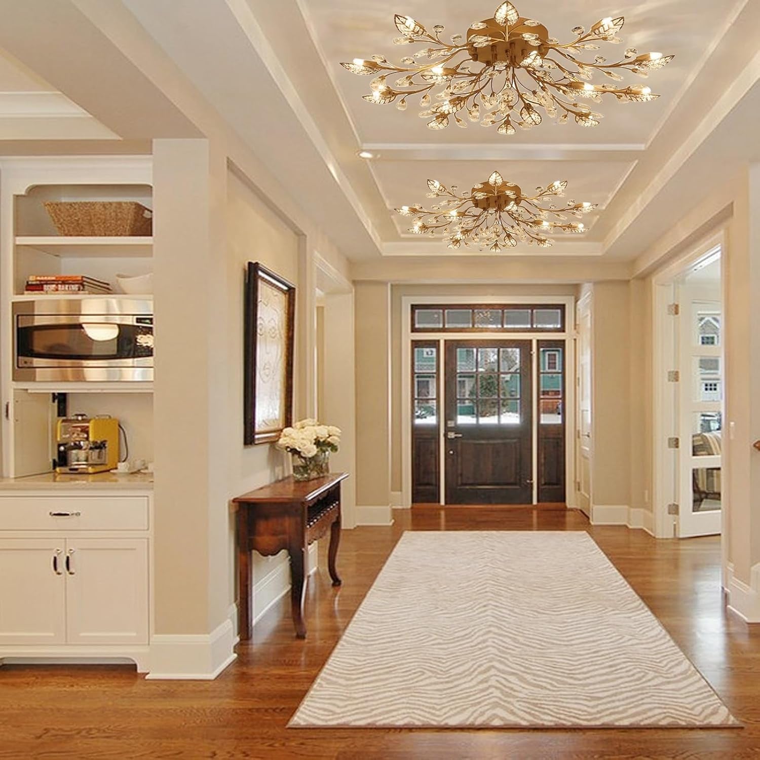 Elegant Gold Crystal Leaf Ceiling Light Fixture - 15-Light Chandelier