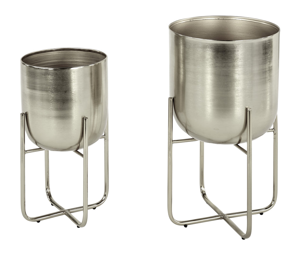 16", 13"H Indoor Outdoor Silver Metal Planter with Removable Stand (2 Count)