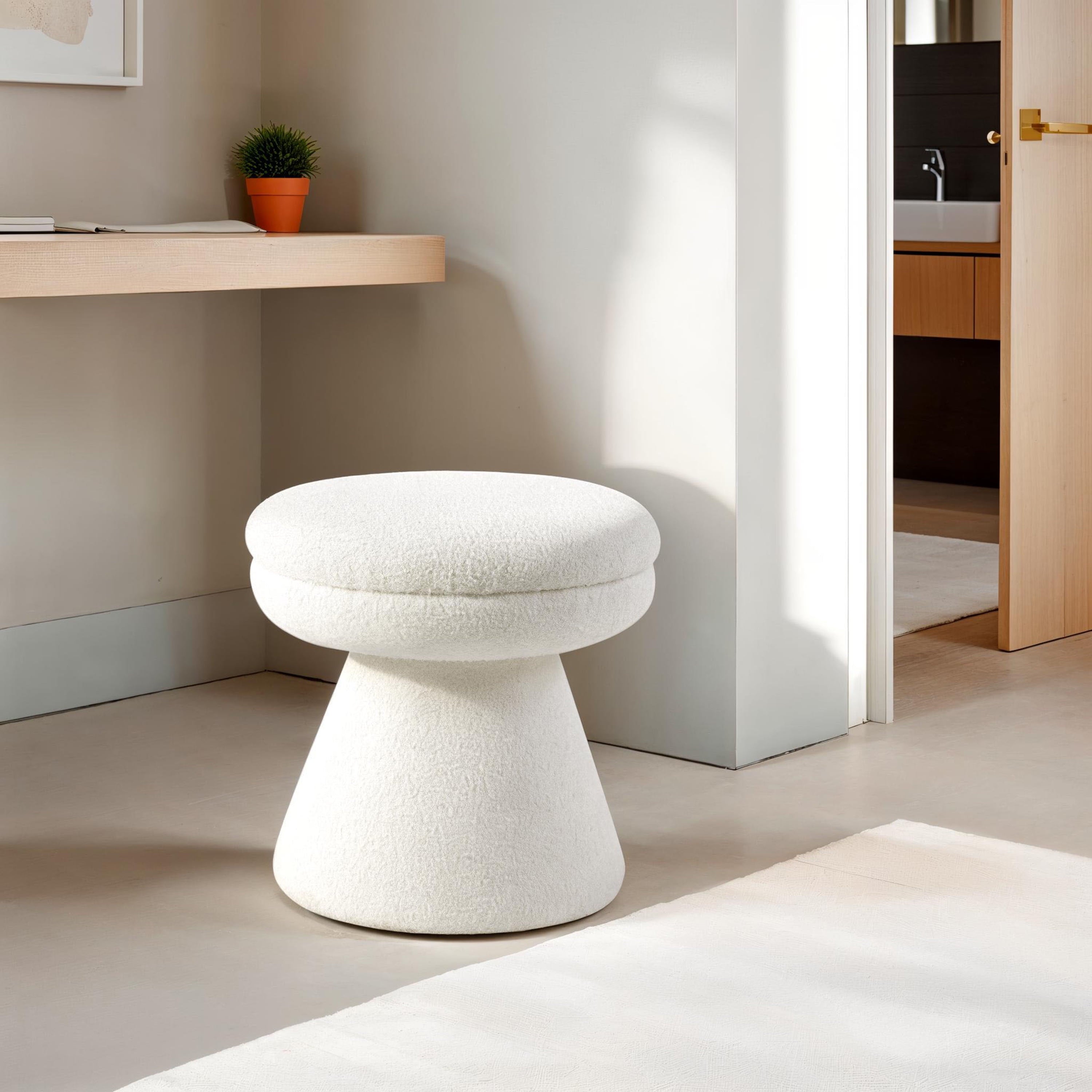 Thia Modern 17.5" Upholstered Mushroom-Shape Design Stool, Beige