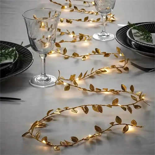 1PC 2M 20LED Golden Tiny Leaves Fairy Light Battery Powerd Led Copper Wire String Lights for Wedding Home Party DIY Xmas Decor