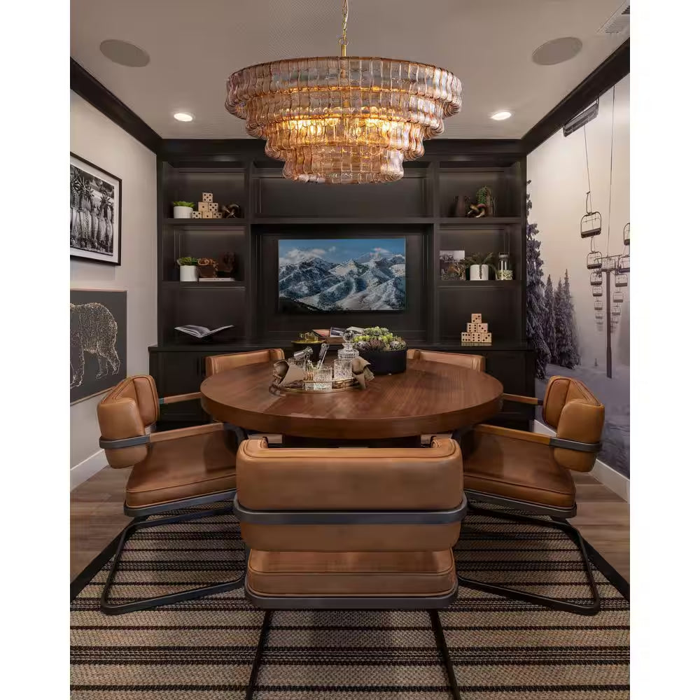 Modern Chandelier 36 In. 6-Lights Gold Crystal Drum Chandelier for Dining Room, Living Room, Kitchen Island, Foyer