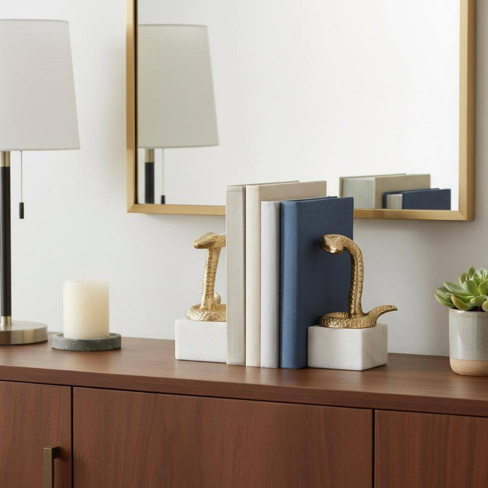 8 In. Gold Metal and Marble Novelty Snake Bookends (Set of 2)