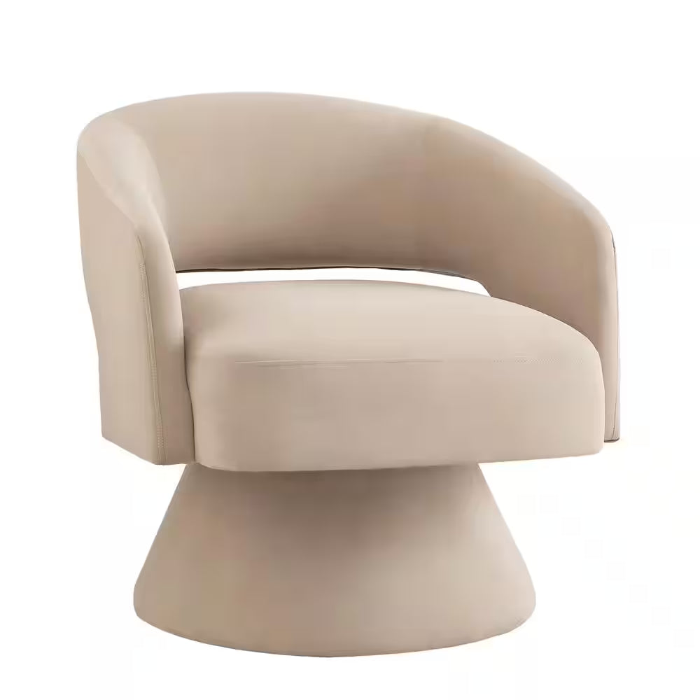 Beige Velvet Modern Swivel Barrel Chair Upholstered Accent Armchair Swivel Chair Lounge Chair with Open Backrest