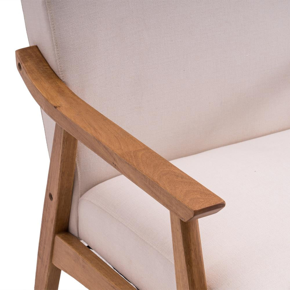 Mid-Century Modern Arm Chair with Solid Wood Frame, Linen Fabric Lounge Chair Club Chair,Beige