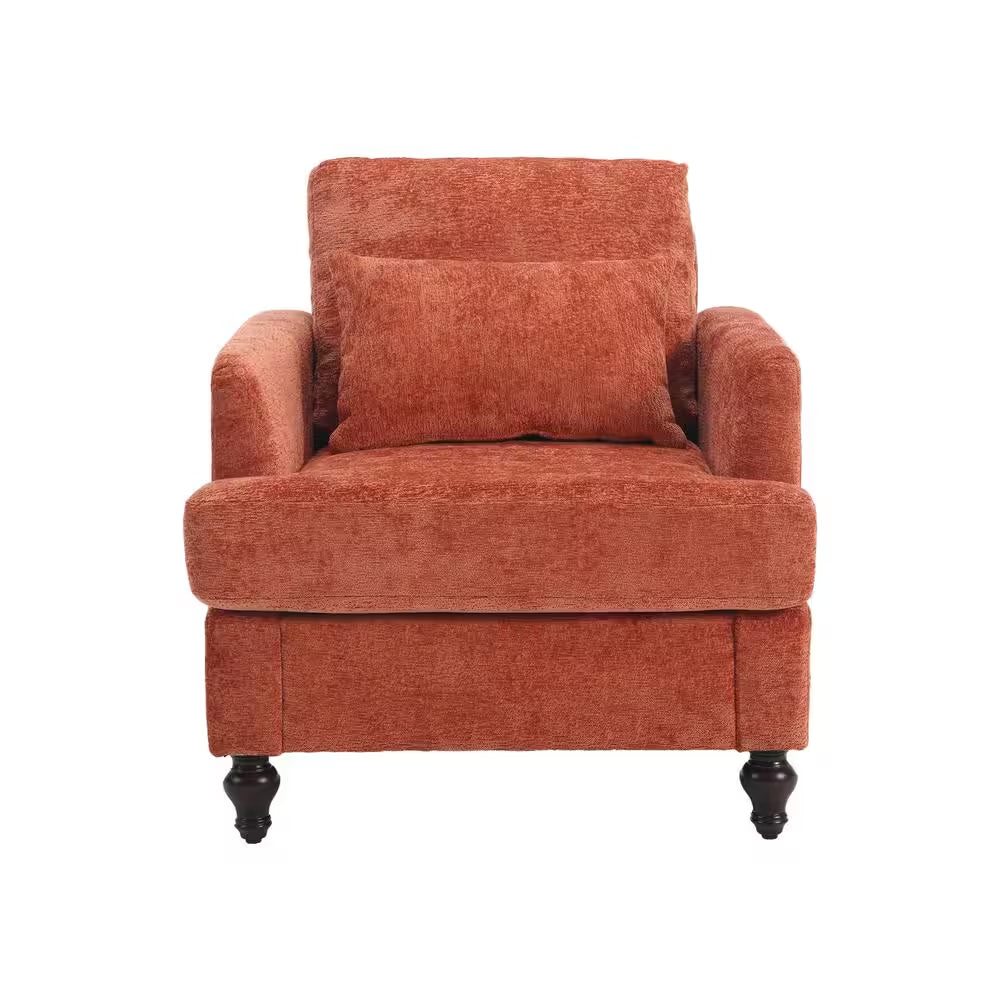 Modern Oversized Orange Chenille Wood Frame Upholstered Accent Armchair