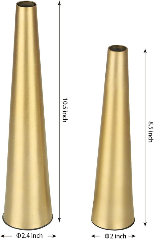 10.5/8.5 Inch Gold Metal Vase Small Dried Flower Vase Set of 2 Taper Vase for Wedding Table Centerpiece Decorations, Home Decor (Gold)