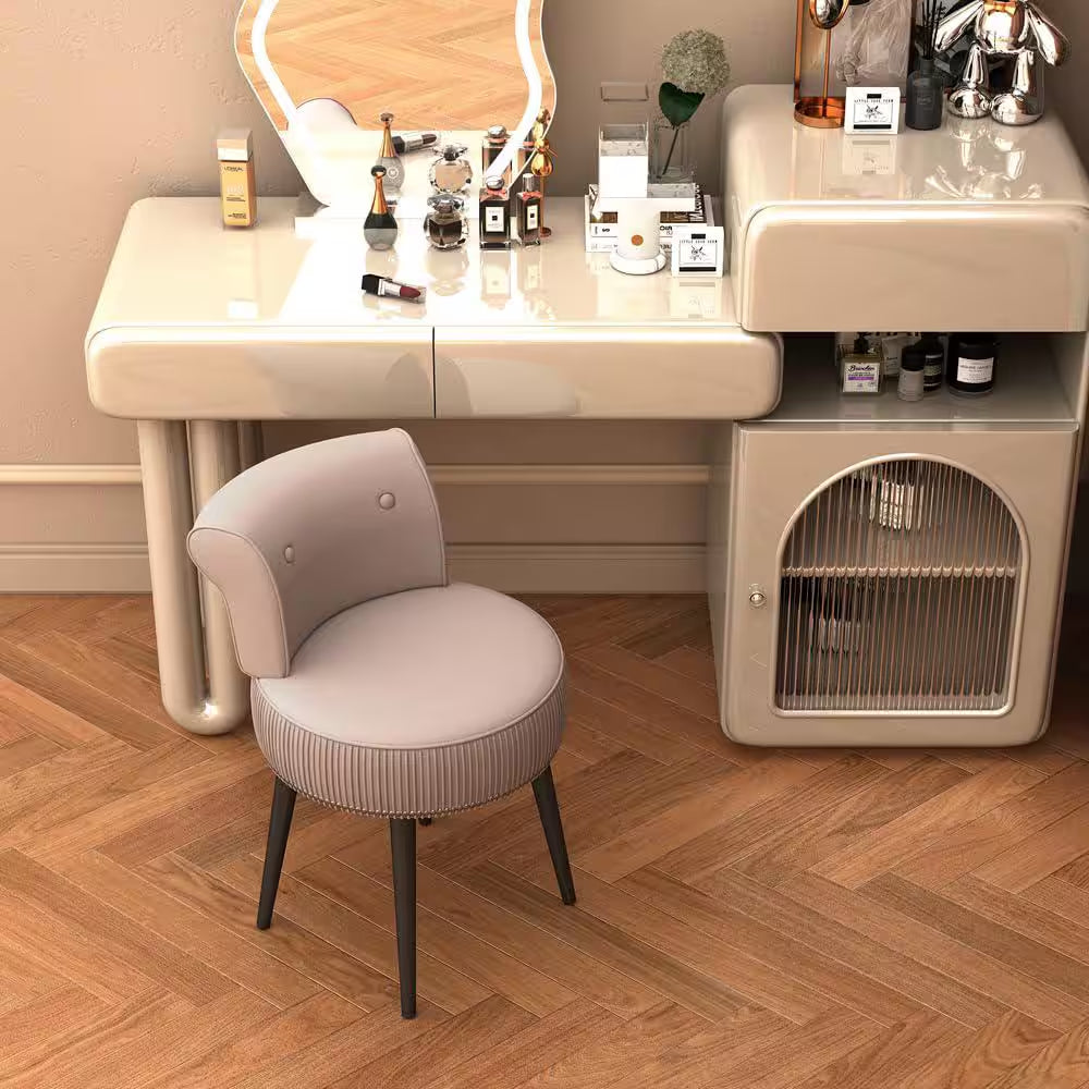 18.9 in Tall Small Vanity Makeup Vanity Chair Velvet Stool, Tufted Accent Chair, Wood Material Makeup Chair