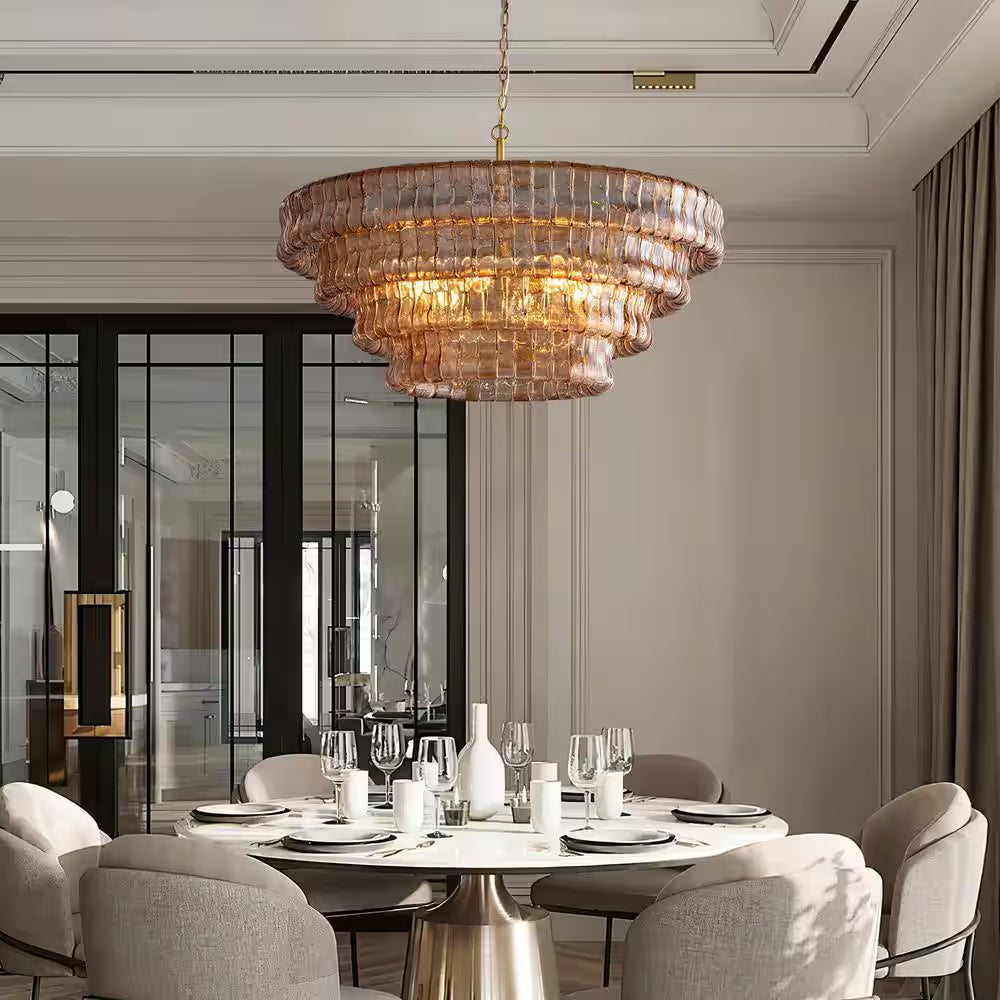 Modern Chandelier 36 In. 6-Lights Gold Crystal Drum Chandelier for Dining Room, Living Room, Kitchen Island, Foyer