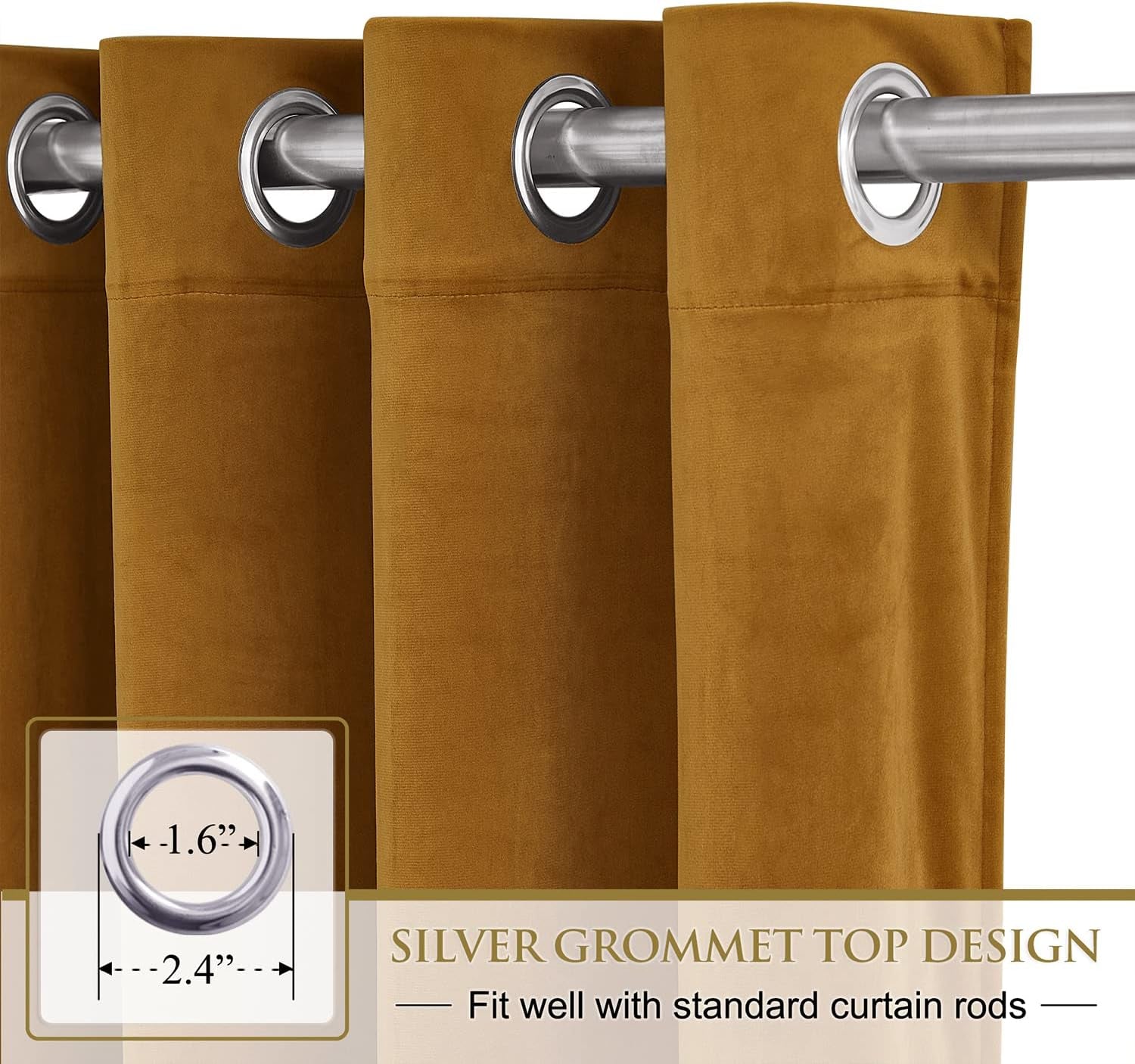 Mustard Gold Velvet Blackout Curtains - 2 Panels for Living Room & Bedroom