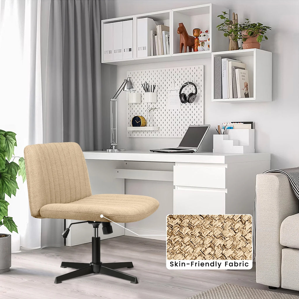 Armless Office Desk Chair No Wheels,Fabric Padded Modern Swivel Vanity Chair,Height Adjustable Wide Seat Computer Chair