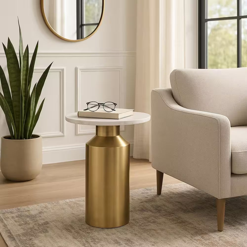 17 In. Gold Circle Marble Accent Table