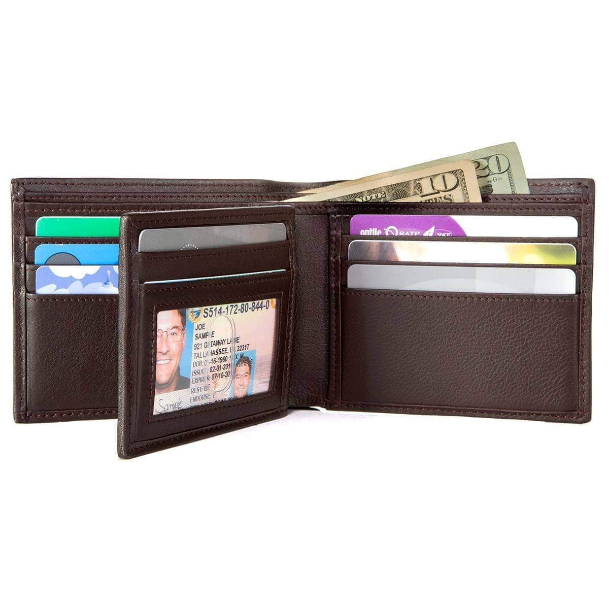 – Men’S RFID Leather Wallet - Bifold with ID Window (Brown)