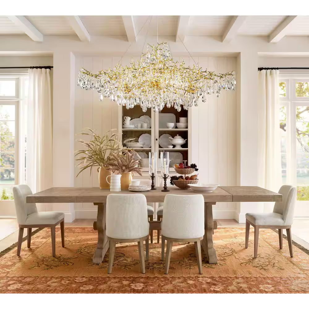 14-Lights Gold Luxury Crystal Linear Chandelier, Modern Tree Branch Chandelier for Dinning Room, Kitchen, Living Room