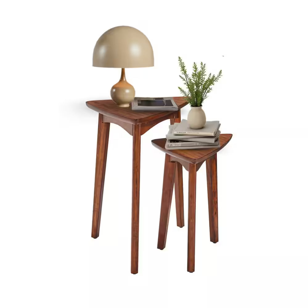 Monterey 24 In. Warm Chestnut Mid-Century Wood Triangular Nesting End Tables (Set of 2)