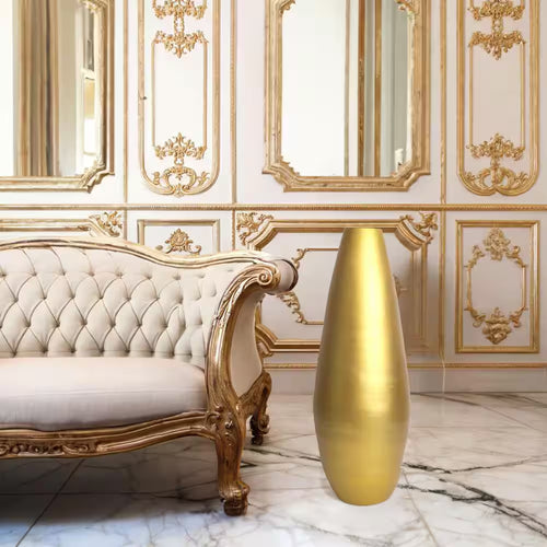 31.5 In. Spun Bamboo Tall Floor Vase - Sleek Metallic Finish, Elegant Home Decoration, Modern Accent Piece, Gold Large