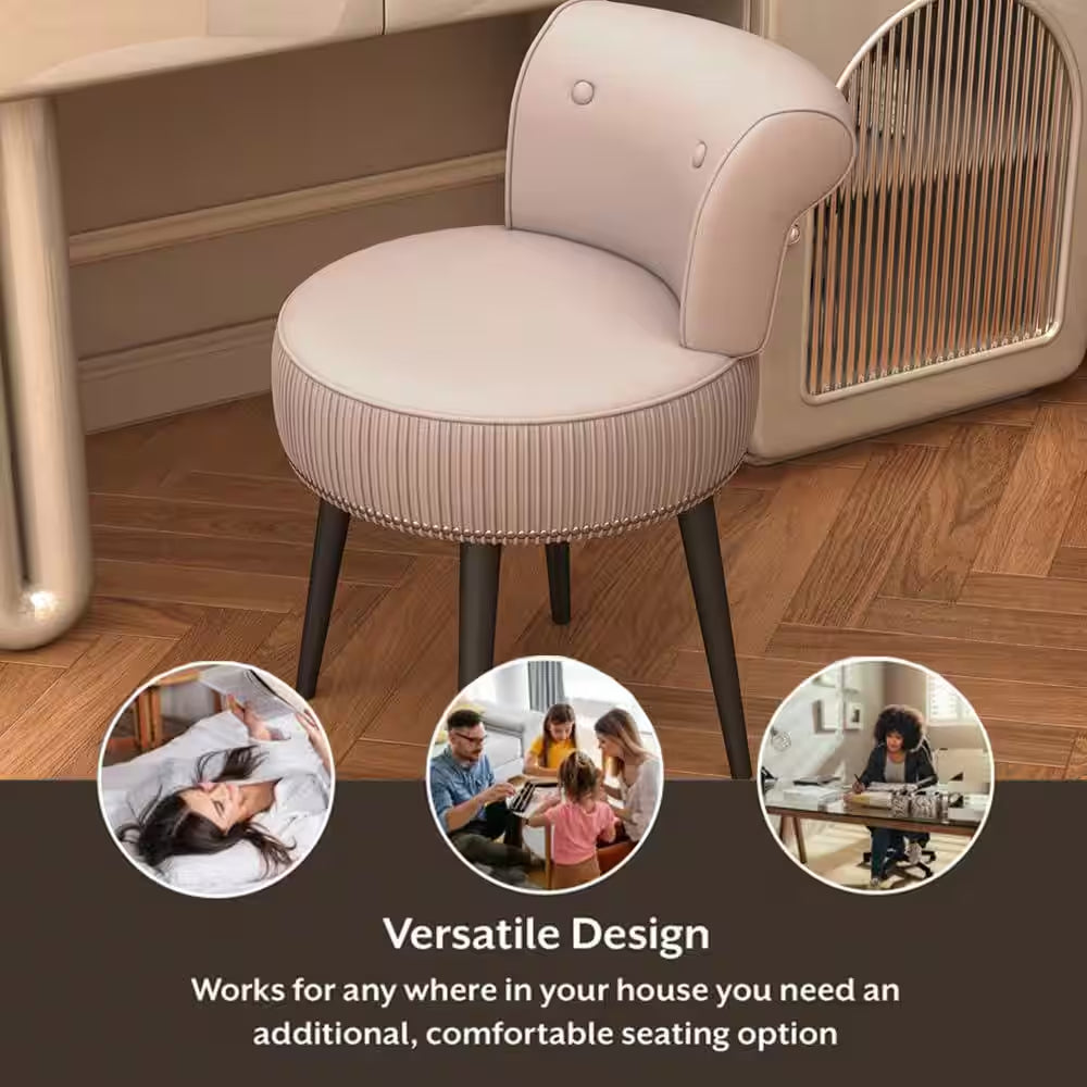 18.9 in Tall Small Vanity Makeup Vanity Chair Velvet Stool, Tufted Accent Chair, Wood Material Makeup Chair