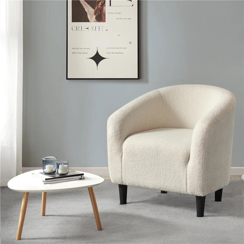 Modern Upholstered Boucle Armchair for Living Room, Ivory