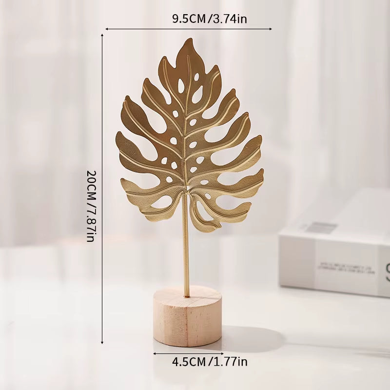 Golden Ginkgo Leaf Feather Metal Model Statue - Desktop Craft Ornament Photo Prop Home Decor Manual Sculpture Home Decoration