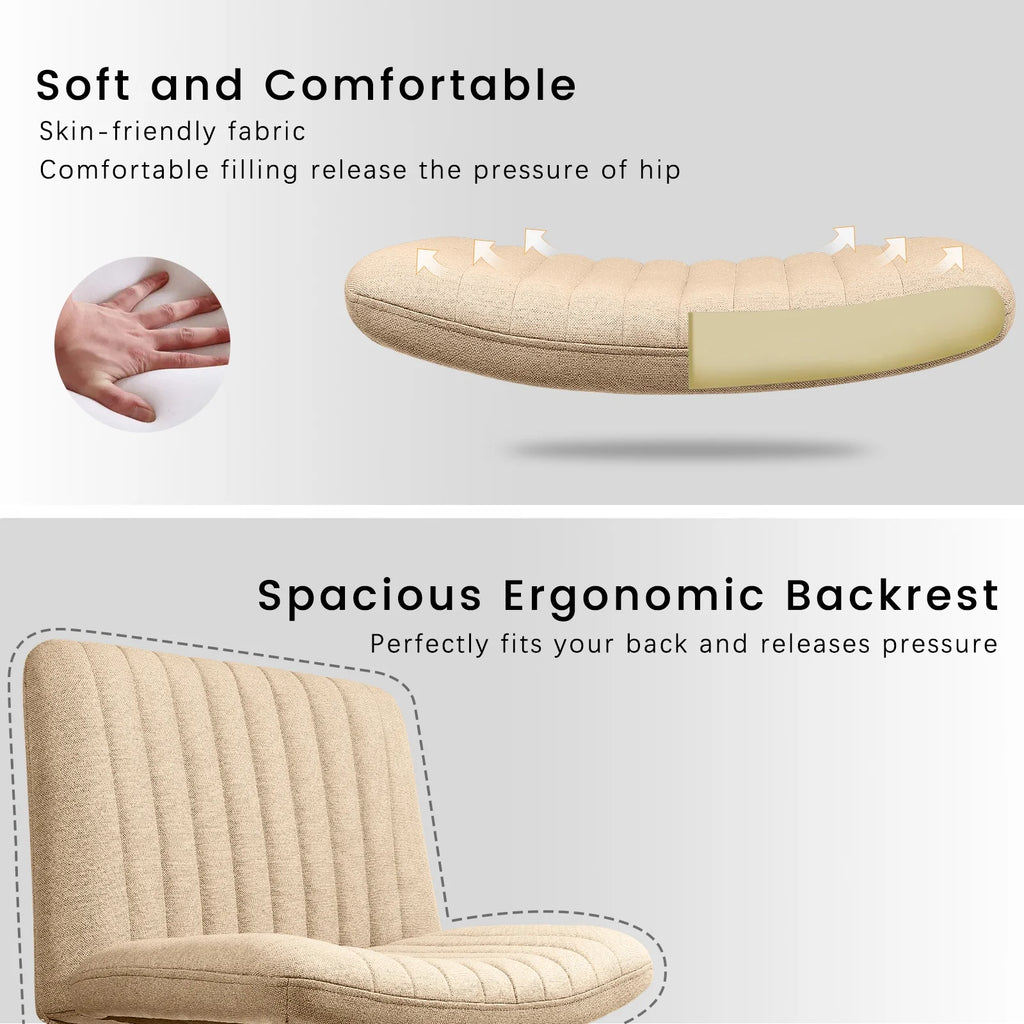 Armless Office Desk Chair No Wheels,Fabric Padded Modern Swivel Vanity Chair,Height Adjustable Wide Seat Computer Chair