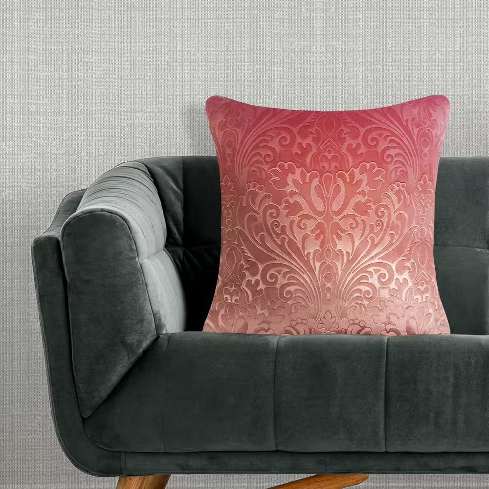 Coral Chevron Velvet 20 In. X 20 In. Throw Pillow