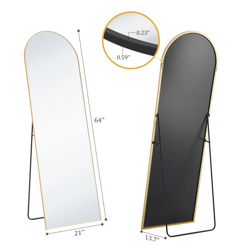 64"X21" Arched Full Length Mirror, Full Body Standing Mirror Floor Mirrors, Gold