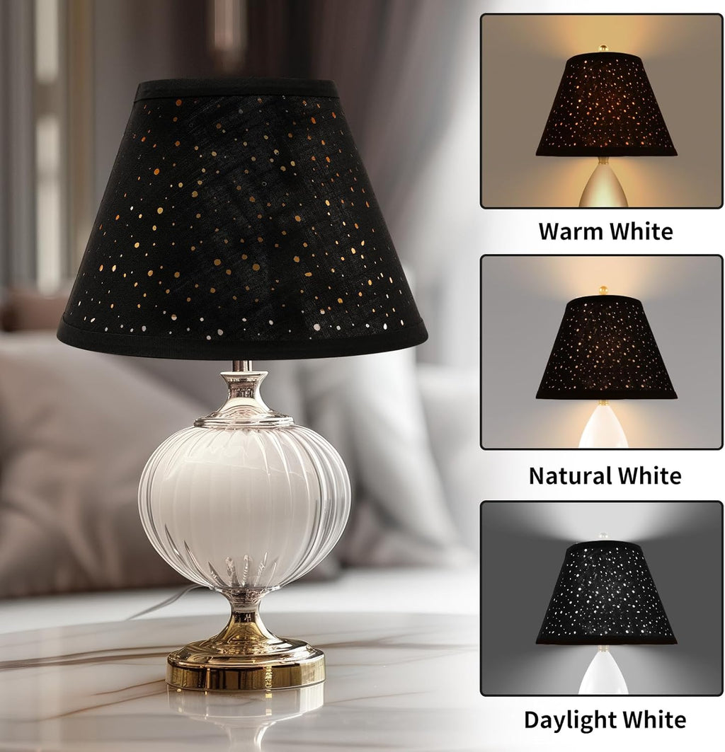 Black Lamp Shades Set of 2, Barrel Lampshade with Sky Stars Design, 7X13X9 Inch Lamphades for Table Floor Lamp, Easy Assembly Required Fabric Lamp Cover, Lamp Shade Harp Holder Included