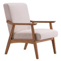 Mid-Century Modern Arm Chair with Solid Wood Frame, Linen Fabric Lounge Chair Club Chair,Beige