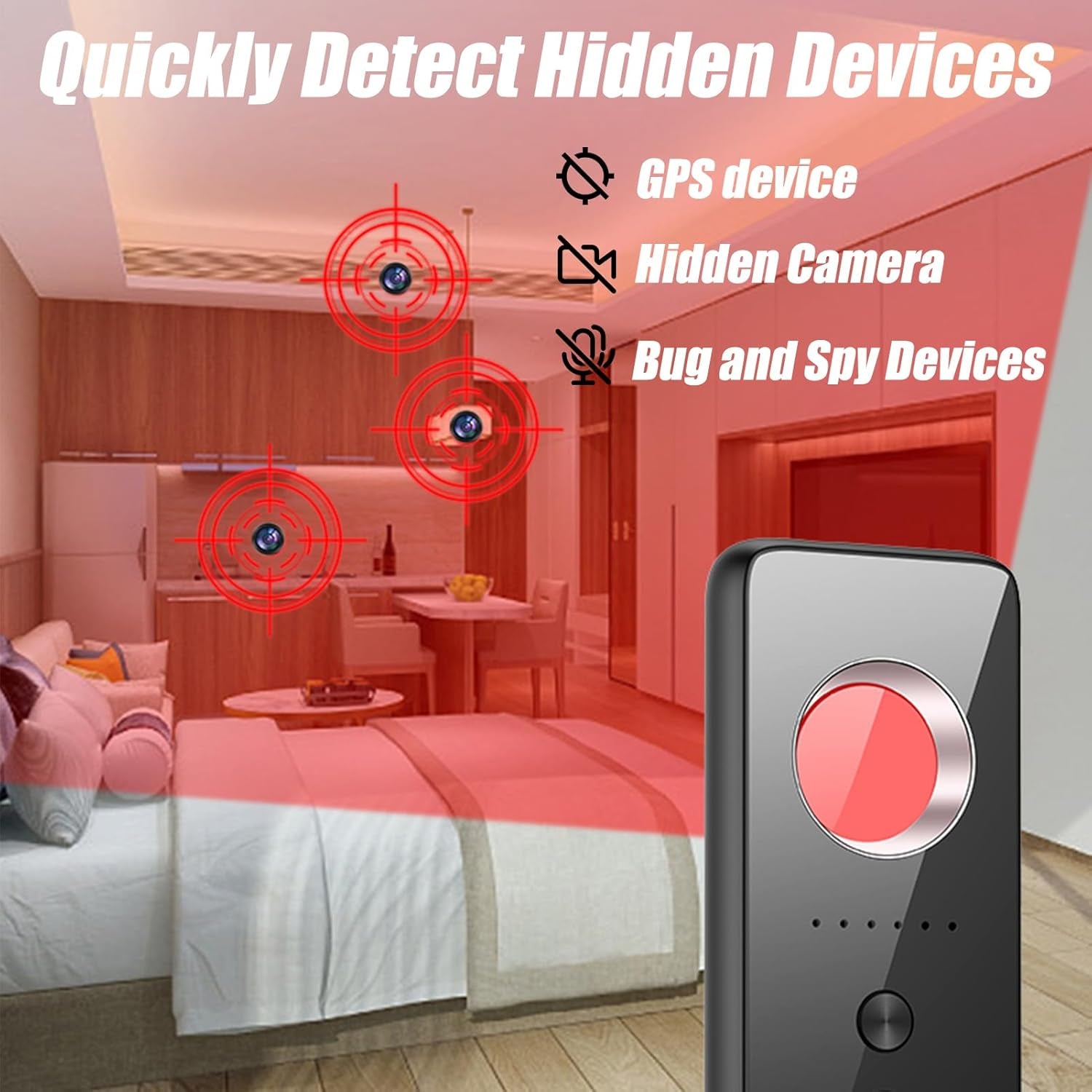 Hidden Camera Detector, 2025 Camera Finder, anti Spy, GPS Tracker Detector, Portable Bug Detector RF Signal Finder for Airbnb, Hotels, Travel, Home, Office, Bathroom