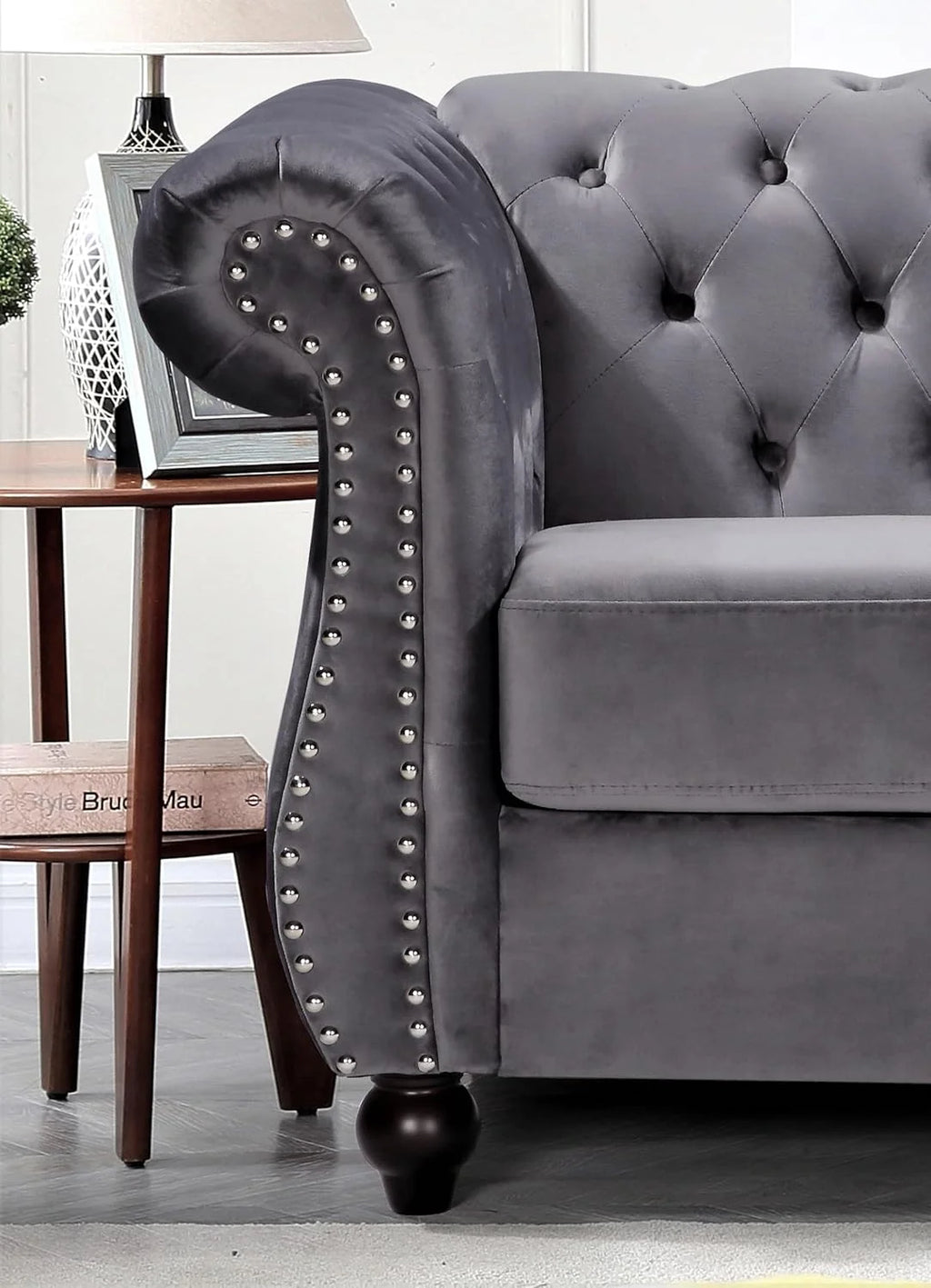 Chester 61 In. Wide Rolled Arm Velvet Modern Straight Living Room Loveseat, Gray