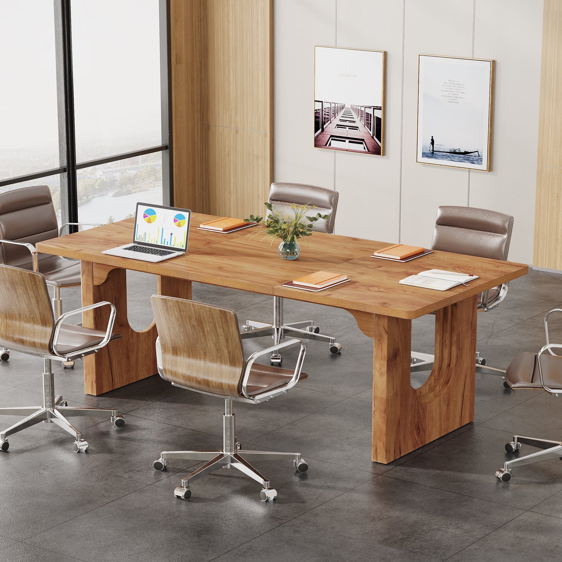 Modern Executive Desk, 70.9" Large Office Computer Desk, Conference Table Meeting Room Table, Simple Workstation Business Furniture for Home Office, Rustic Brown