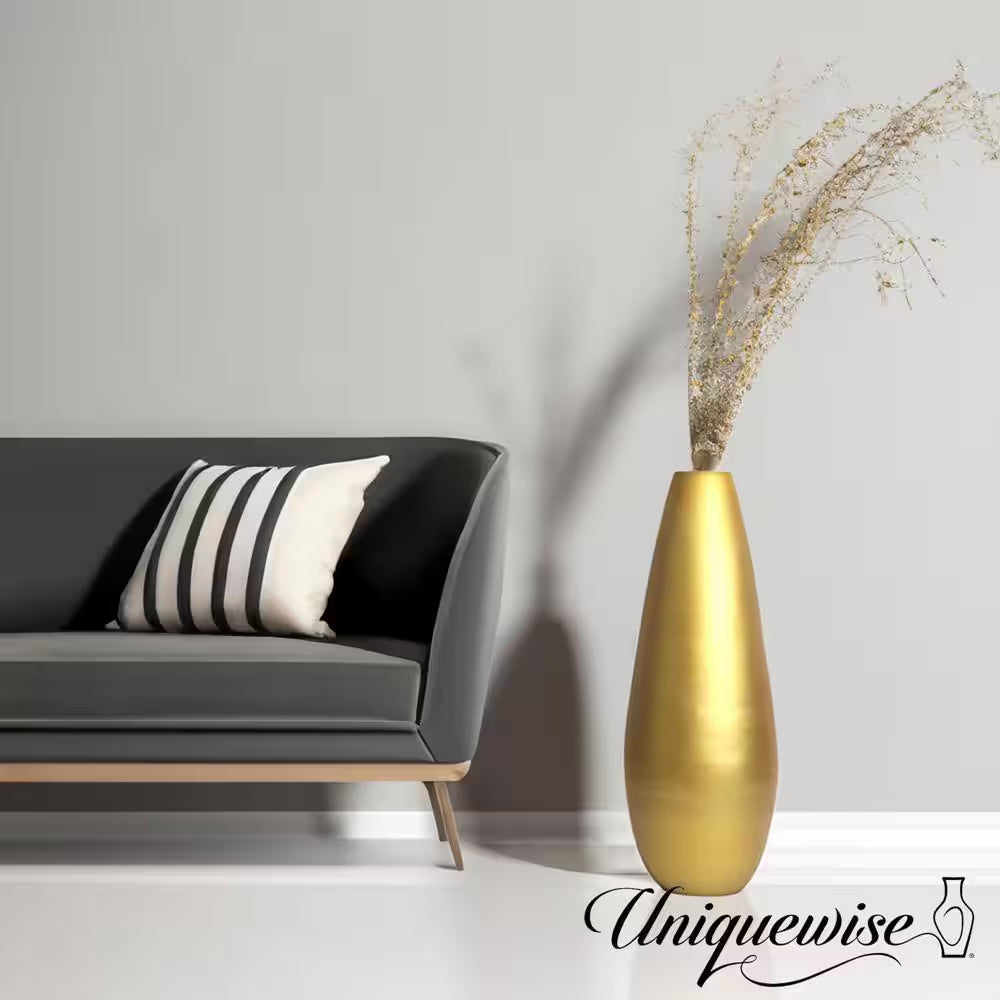 31.5 In. Spun Bamboo Tall Floor Vase - Sleek Metallic Finish, Elegant Home Decoration, Modern Accent Piece, Gold Large