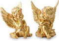 Set of 2 Cherubs Angels Resin Statue Figurine, Indoor Home Decoration, Adorable Angel Sculpture Memorial Statue 4" - Gold