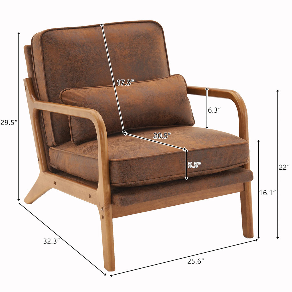 Modern Accent Chair, Armrest Upholstered Single Lounge Chair, Leisure Chair Reception Chair for Living Room, Bedroom, Reading Room, Brown