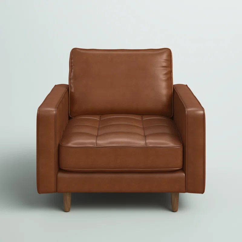 Rumsey 40.5" W Tufted Genuine Top Grain Leather Armchair