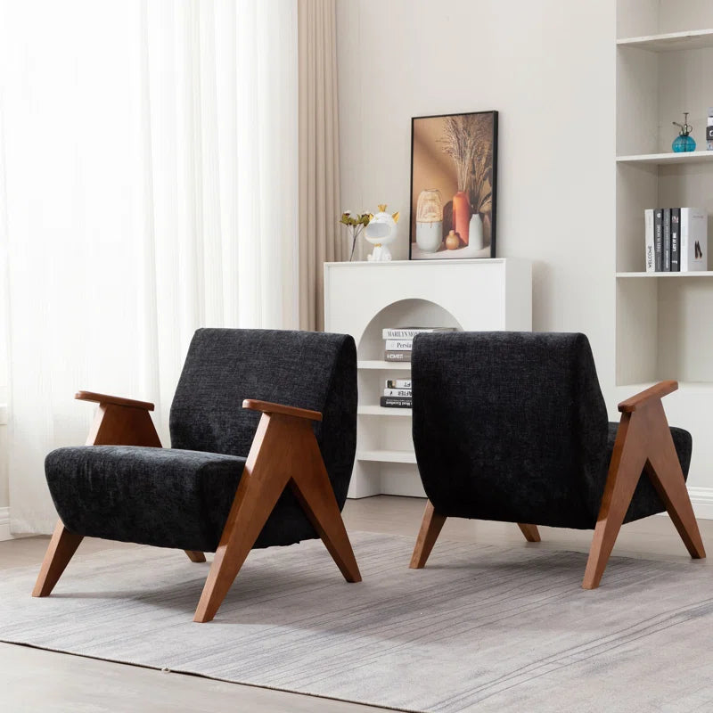Upholstered Armchair with Wooden Legs (Set of 2)