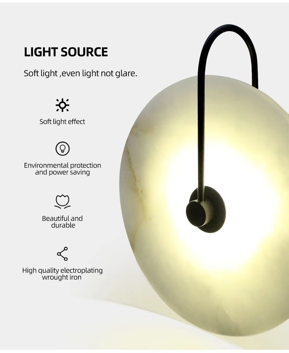 Modern LED Marble Wall Sconce Light Fixture Alabaster Lamp Living Room Bedroom Bedside Home Art Decoration Stone Decor Indoor